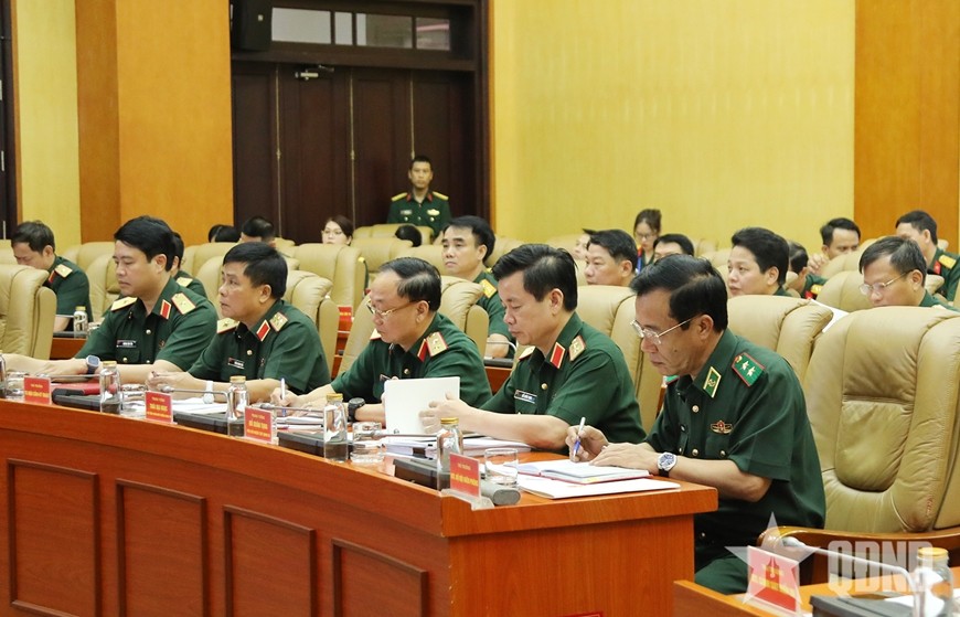 Các đại biểu dự hội nghị tại điểm cầu Sở chỉ huy Bộ Quốc phòng